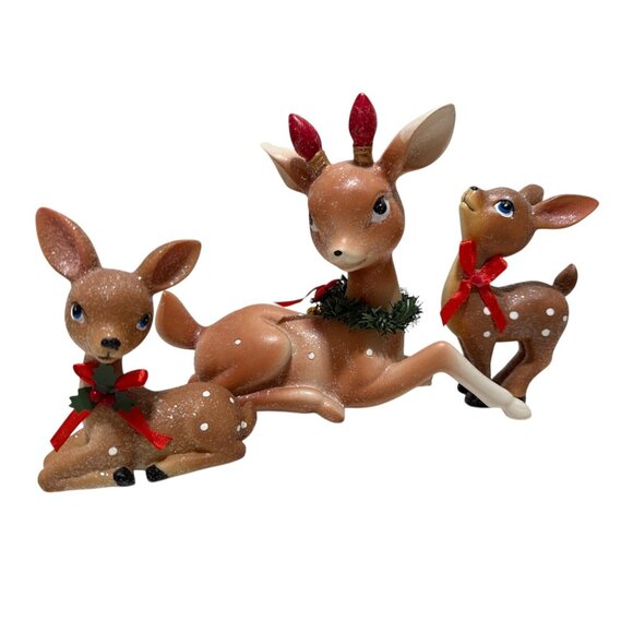 Other - Ceramic Reindeer Figurine Set of 3 Christmas Holiday Decor Deer Figurine Retro